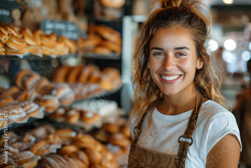 Ambitious Career, Smiling woman at bakery, Small Business Pride