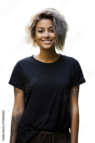 Mock Up Beautiful Woman In Black Tshirt On White Background