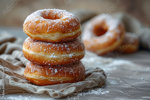 Sugar and chocolate Coated Sensations Playful Donuts Arranged in Harmony Stacks of Happiness Colourful Donuts to Brighten Your Day 