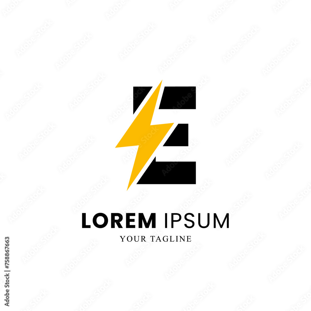 Flat Initial Letter E Logo Combined with lightning Thunder Bolt icon, Electric Bolt Letter, volt Logo Flat Initial Letter E Logo Combined with lightning Thunder Bolt icon, Electric Bolt Letter, volt Logo