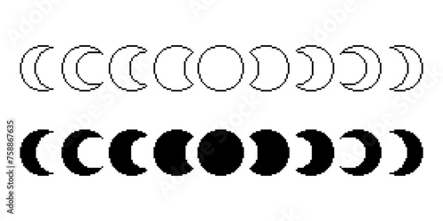 pixel art moon phases icon isolated on white background
