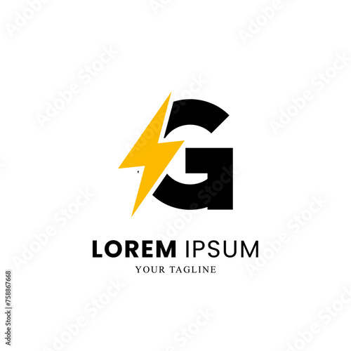 Flat Initial Letter G Logo Combined with lightning Thunder Bolt icon, Electric Bolt Letter, volt Logo