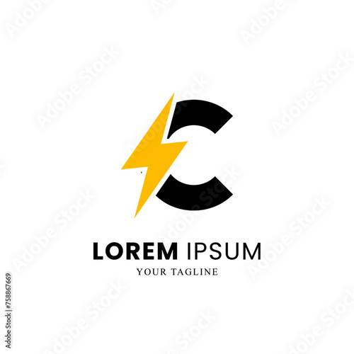 Free Download Flat Initial Letter C Logo Combined with lightning Thunder Bolt icon, Electric Bolt Letter, volt Logo - GFXLoad