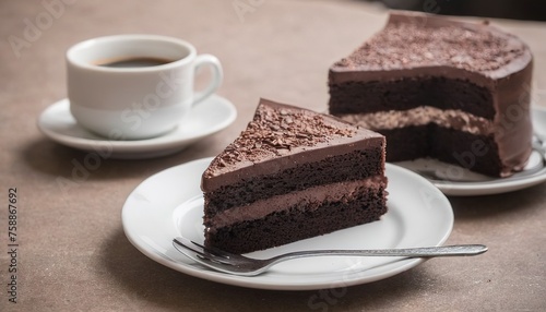 A slice of chocolate cake and a cup of coffee