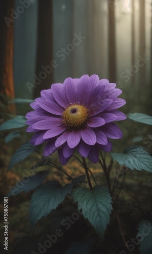 A beautiful purple flower in a dark forest
