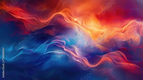 Abstract fluid art with vibrant red and blue hues.