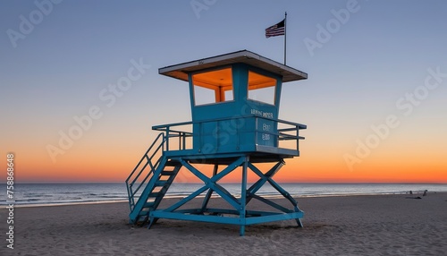 Lifeguard tower number 8 at the Bradley Beach after the sunset © Iremia