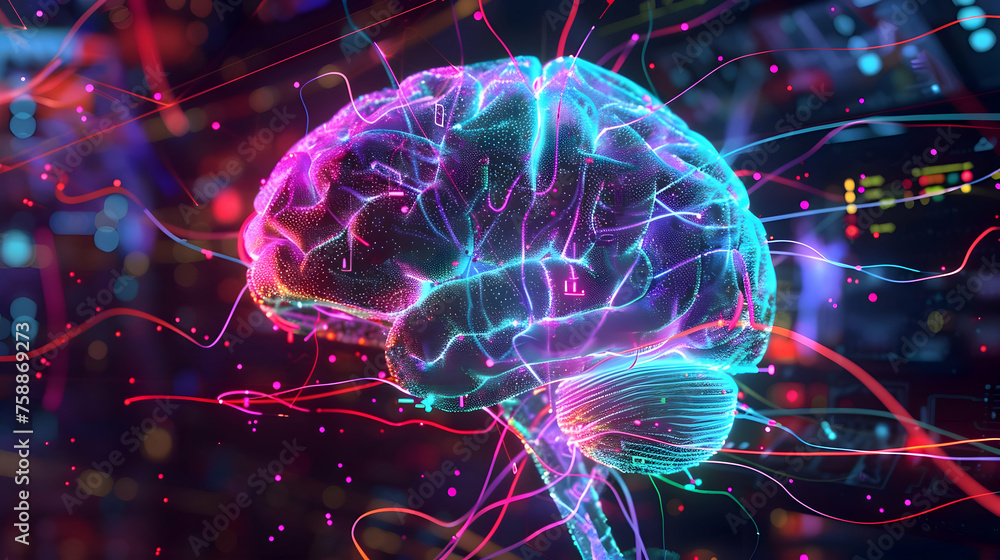 A visually striking MRI image of a brain, where neural pathways associated with happiness light up in neon colors against a sleek, modern interface. The image conveys a message of optimal health. A visually striking MRI image of a brain, where neural pathways associated with happiness light up in neon colors against a sleek, modern interface. The image conveys a message of optimal health.