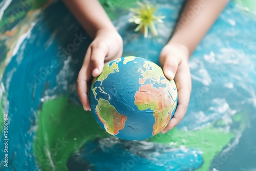 Hands holding a colorful globe, showing the nurturing of our planet for Earth Day.