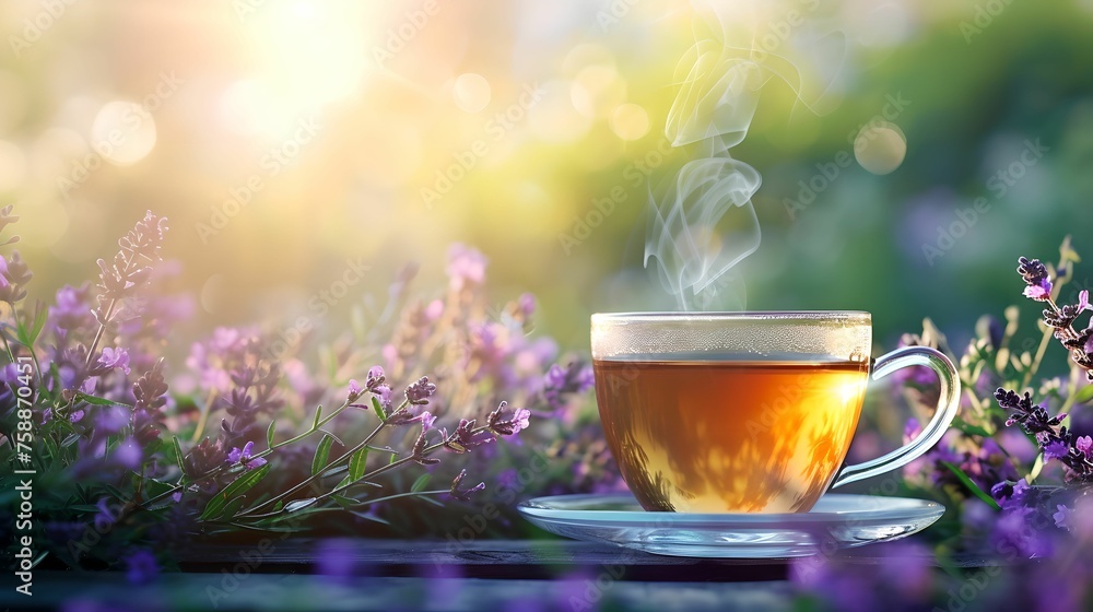 Steamy Cup of Tea in a Tranquil Setting, dreamy, serene, tranquility, relaxation Steamy Cup of Tea in a Tranquil Setting, dreamy, serene, tranquility, relaxation