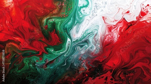 Abstract red and green paint swirl on canvas.