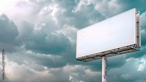 Advertising Billboard. Blank Exterior Sign against a Cloudy Sky. Mockup Template photo