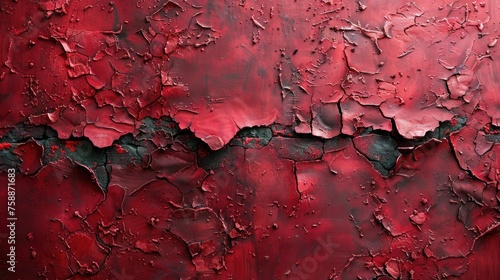 Textured red peeling paint surface.