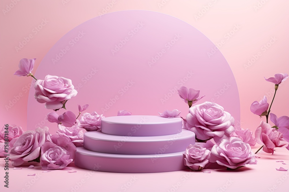 Pink podium with roses. Commercial image for sale, Banner Pink podium with roses. Commercial image for sale, Banner