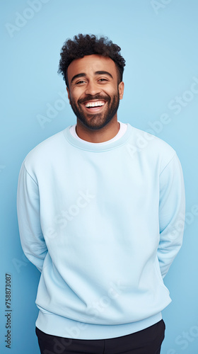Happy man Isolated on pastel blue background