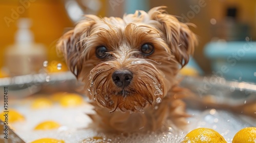 pet puppy grooming in bath
