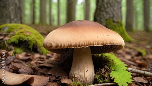 Brown mushroom on the forest floor