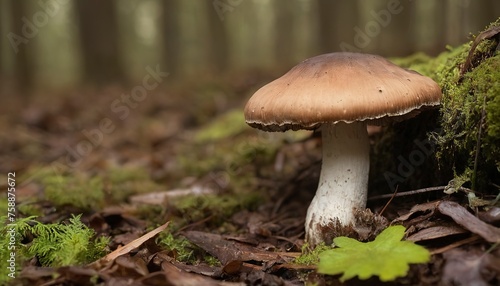 Brown mushroom on the forest floor