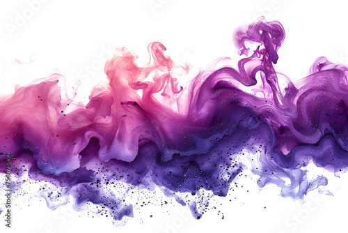 Purple and pink splashed watercolor paint stain on white background.