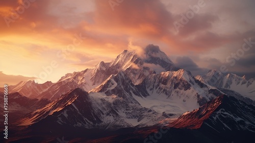 Beautiful sunset over a majestic mountain range, perfect for nature and landscape concepts