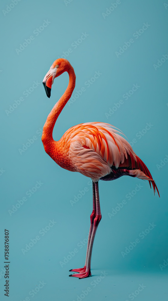 Fototapeta premium Elegant Flamingo on pastel blue background