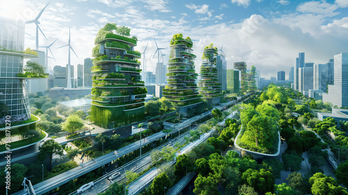 Futuristic Green Cityscape with Vertical Gardens