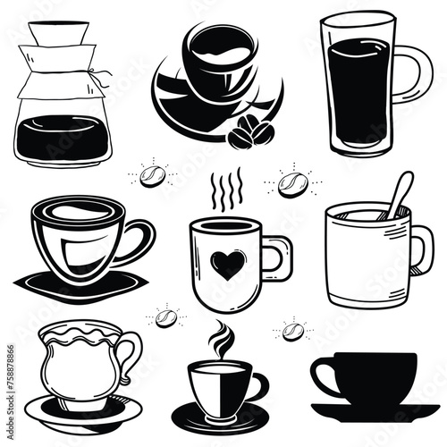 Coffee sketch icons set