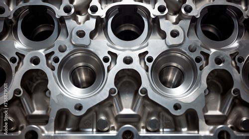An immersive display highlighting intricate details of a cylinder head, set against a backdrop that provides context and depth.
