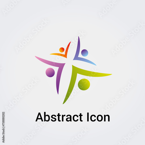 Icône abstraite Logo Design Formes Couleurs Silhouettes Personnes Danse étoile Cercle Trèfle Communications  Réseau Variation Arc-en-Ciel Vecteur