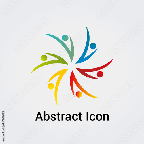 Icône abstraite Logo Design Formes Couleurs Silhouettes Personnes Danse étoile Cercle Trèfle Communications  Réseau Variation Arc-en-Ciel Vecteur