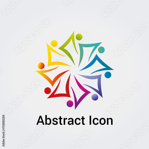 Icône abstraite Logo Design Formes Couleurs Silhouettes Personnes Danse étoile Cercle Trèfle Communications  Réseau Variation Arc-en-Ciel Vecteur