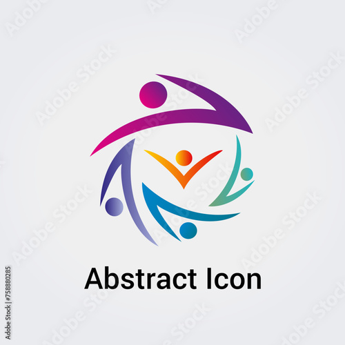 Icône abstraite Logo Design Formes Couleurs Silhouettes Personnes Danse étoile Cercle Trèfle Communications  Réseau Variation Arc-en-Ciel Vecteur