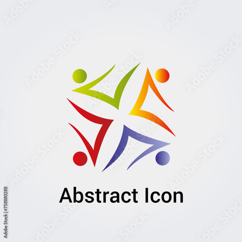 Icône abstraite Logo Design Formes Couleurs Silhouettes Personnes Danse étoile Cercle Trèfle Communications  Réseau Variation Arc-en-Ciel Vecteur