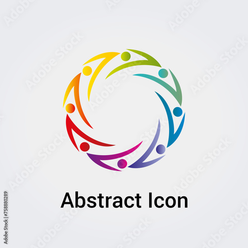 Icône abstraite Logo Design Formes Couleurs Silhouettes Personnes Danse étoile Cercle Trèfle Communications  Réseau Variation Arc-en-Ciel Vecteur