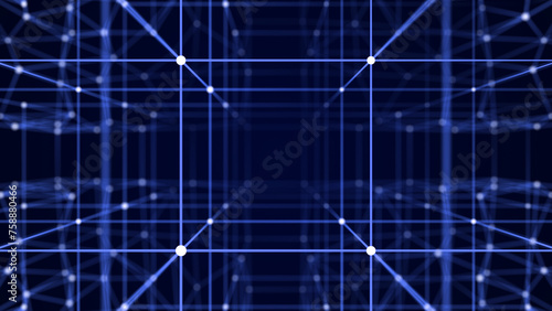 Blockchain. Network of connected dots and lines. Big data. Abstract digital background. Grid. 3d rendering.