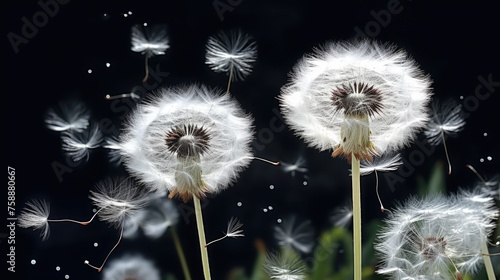 A bunch of dandelions blowing in the wind. Suitable for nature and spring concepts