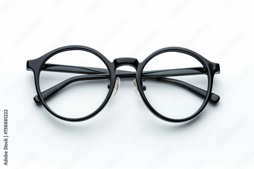 A pair of black eyeglasses with a round frame A pair of black eyeglasses with a round frame