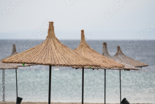 Sunbeds, Umbrellas and Hammocks in a beach