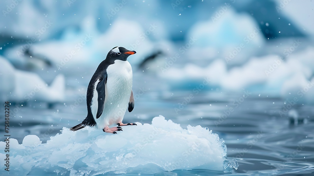 Fototapeta premium Penguin on an ice floe in the water