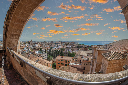 View of one part from the old town of Palma, from the terrace of the Cathedral of Santa Maria of Palma, Mallorca, Spain photo