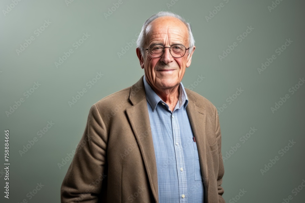 Portrait of a senior man with glasses on a green background. Portrait of a senior man with glasses on a green background.