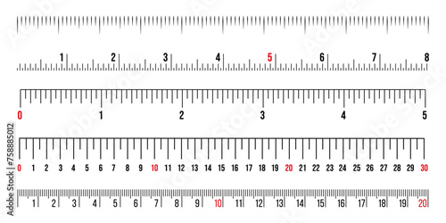Ruler scale background on a white background. Markup for rulers in different scales. Precision measurement of ruler tools