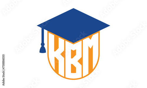 KBM initial letter academic logo design vector template. school college logo, university logo, graduation cap logo, institute logo, educational logo, library logo, teaching logo, book shop, varsity