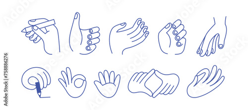Vector line simple illustrations, hands and gesture in outline style © venimo