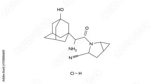 saxagliptin hydrochloride molecule, structural chemical formula, ball-and-stick model, isolated image anti-diabetic drug photo