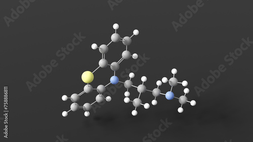 alimemazine molecular structure, h1 receptor antagonist, ball and stick 3d model, structural chemical formula with colored atoms photo