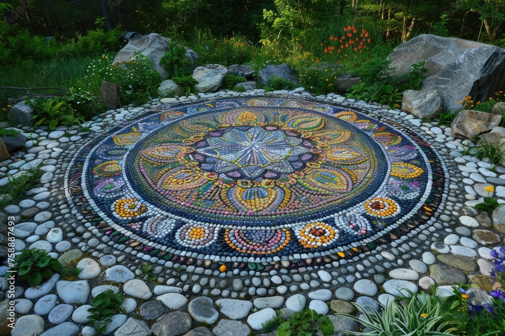 Flowers in the garden. Mosaic art.