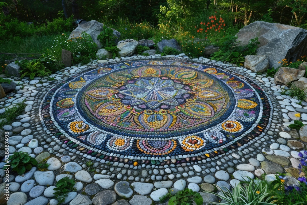 Flowers in the garden. Mosaic art. Flowers in the garden. Mosaic art.