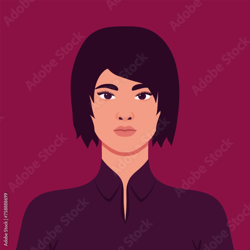 Beautiful young woman with bob haircut portrait. Portrait or an avatar of a girl. Vector illustration