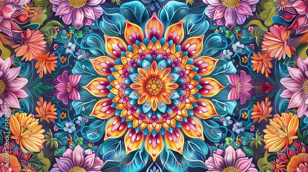 Kwiatowe wzory na niebieskim tle